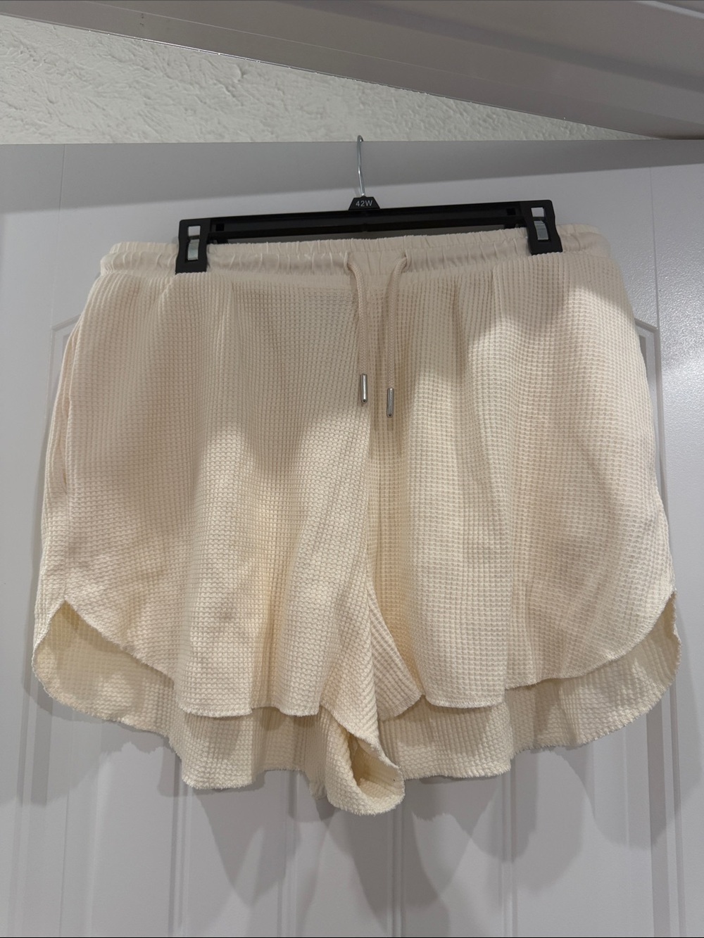 Zara Cream Waffle-Knit Athletic Shorts